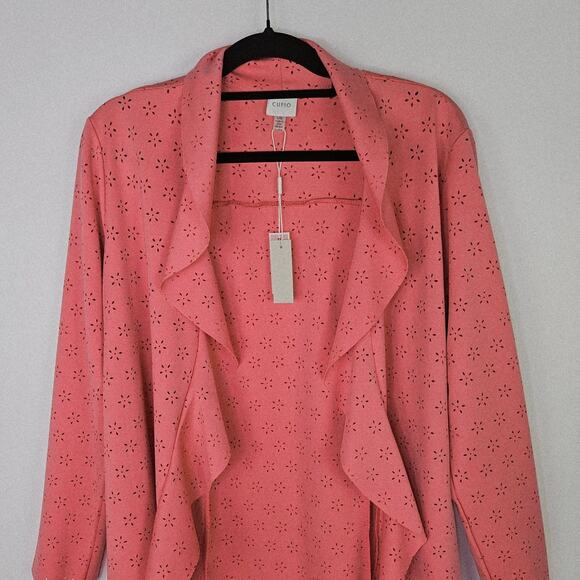 New Cupio Peach Solid Ruffle Scuba Floral Eyelet Open Front Blazer Jacket Large - Picture 10 of 15